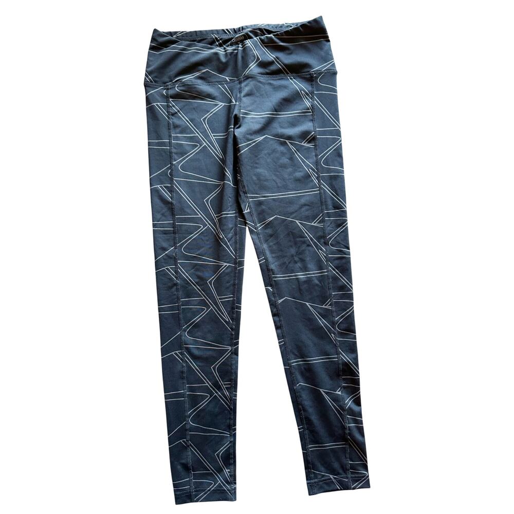 Oiselle Black Gray Geometric Print Pocket Running Tights Leggings Womens Size 10